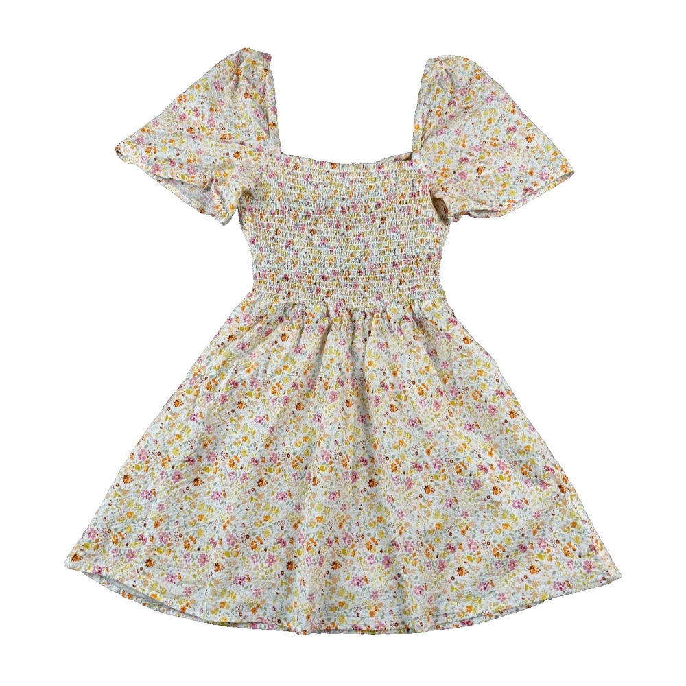 Princess Polly XX Women's Mini Dress Size 2 White Floral Smocked Puff Sleeve